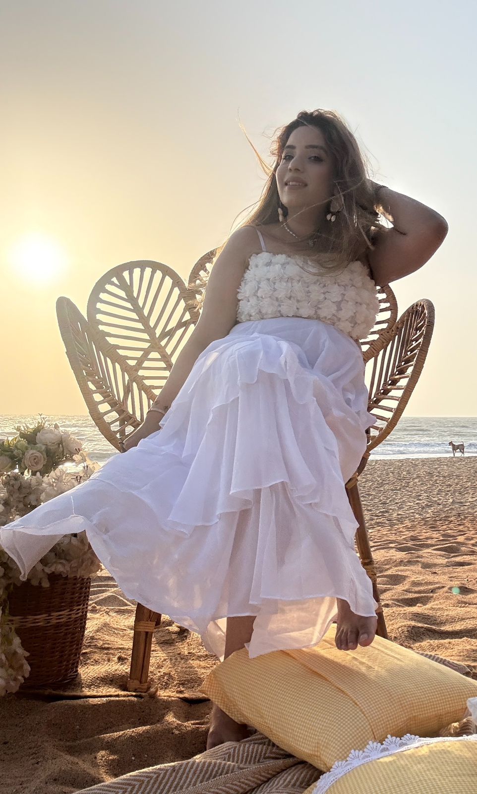 Mehvya Georgette Frill Dress- Navy, White