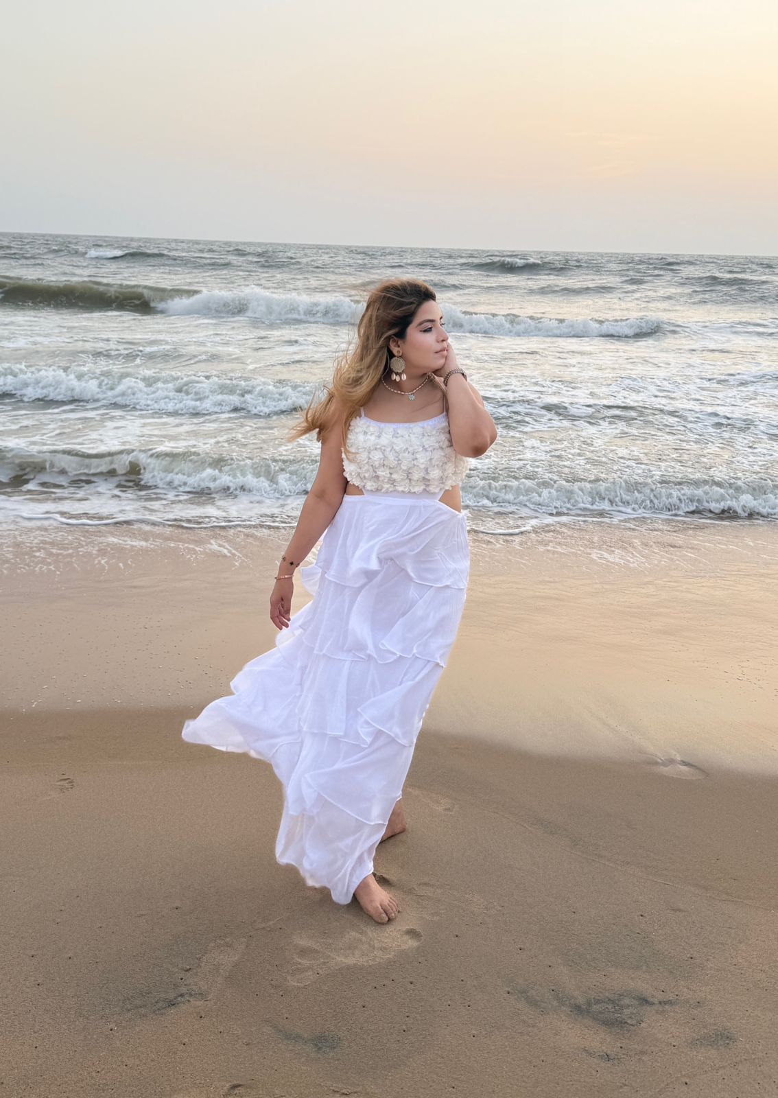Mehvya Georgette Frill Dress- Navy, White