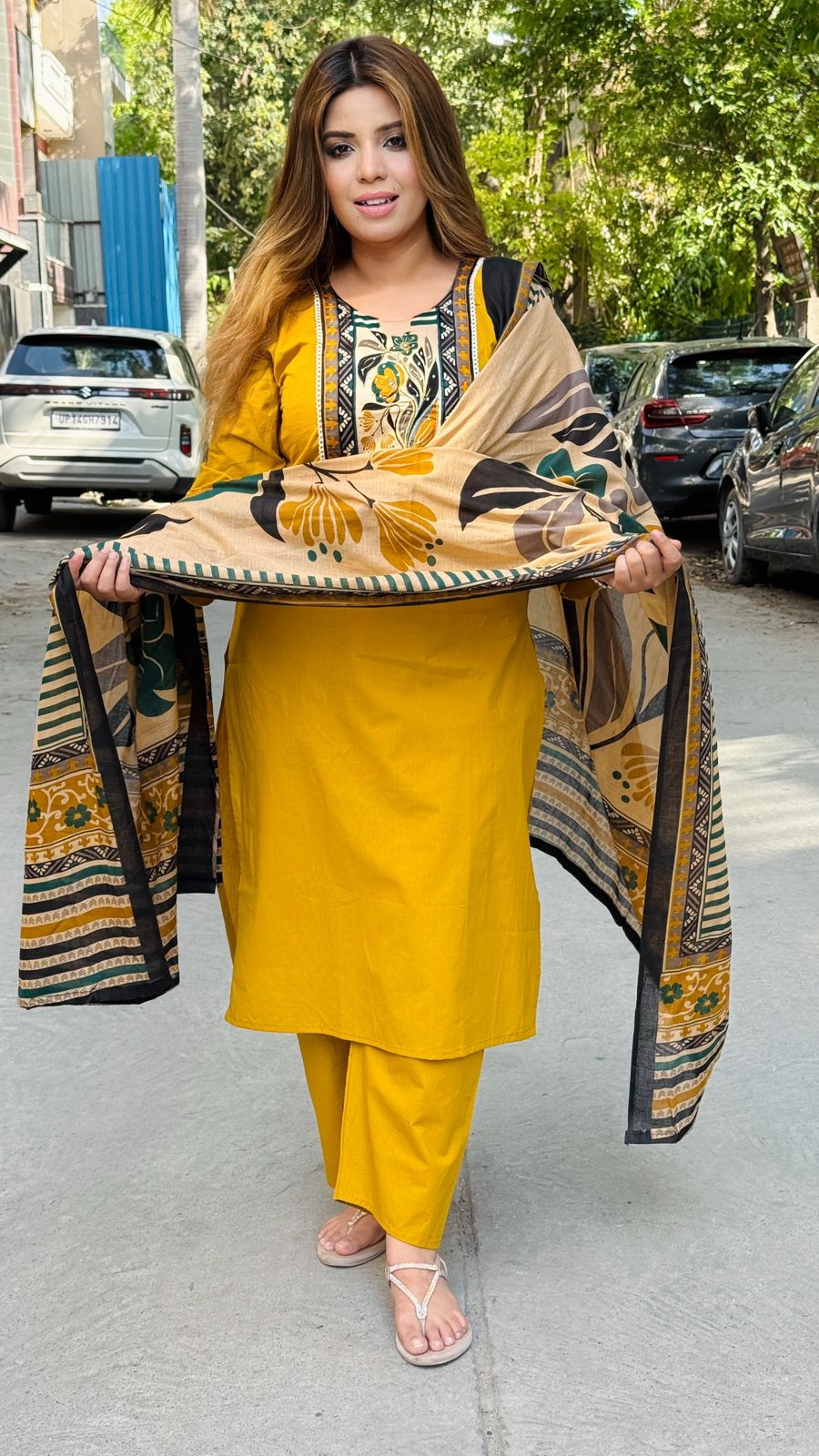 Vamikaa Cotton Suit Set- Maroon, Mustard