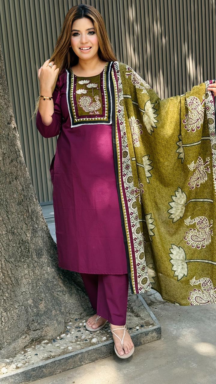 Sharul Cotton Suit Set- Purple, Blue