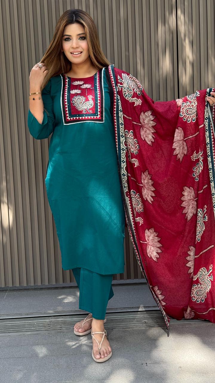 Sharul Cotton Suit Set- Purple, Blue