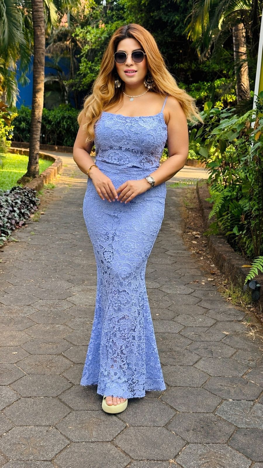 Zivaya Fishcut Dress-Blue,  White