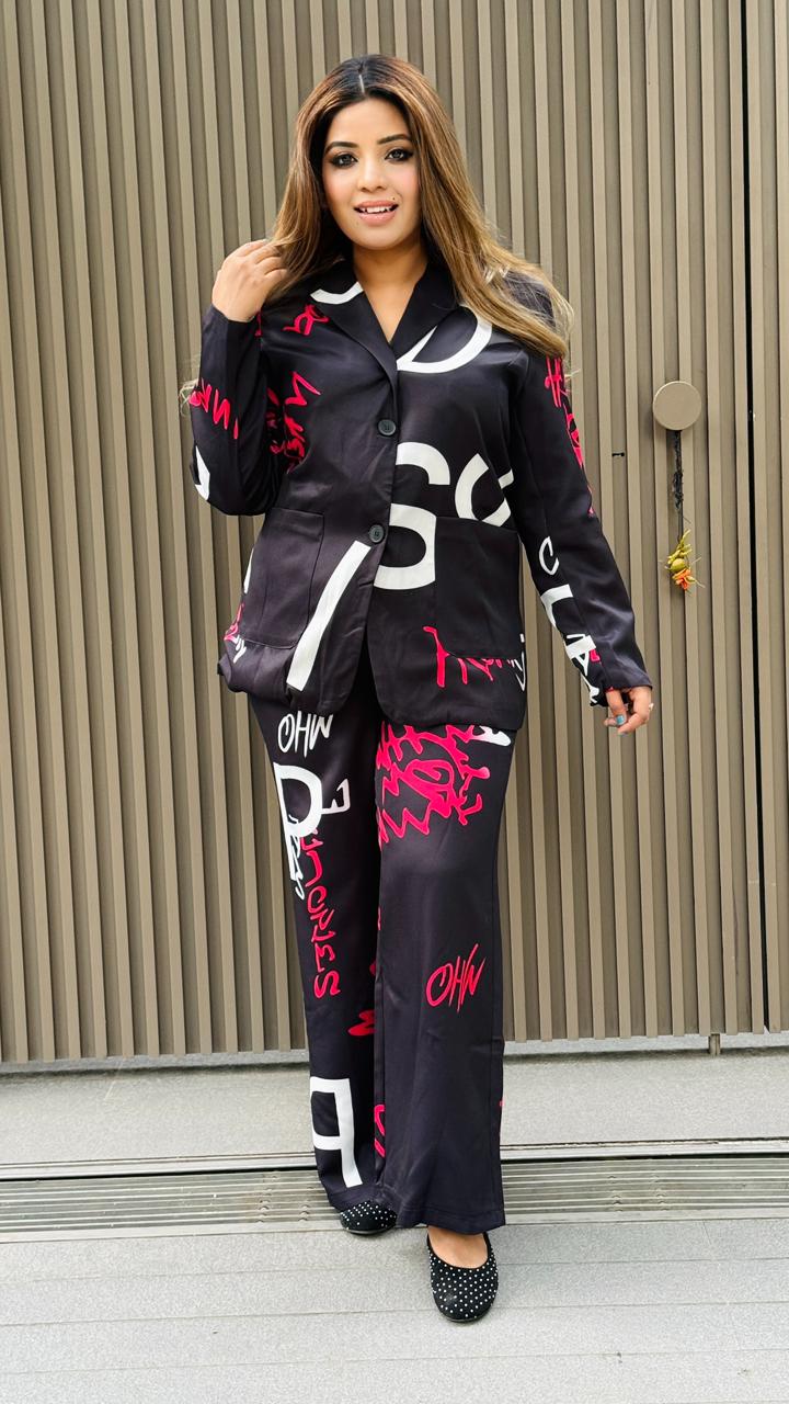 Zarielle Satin Blazer Set- Black