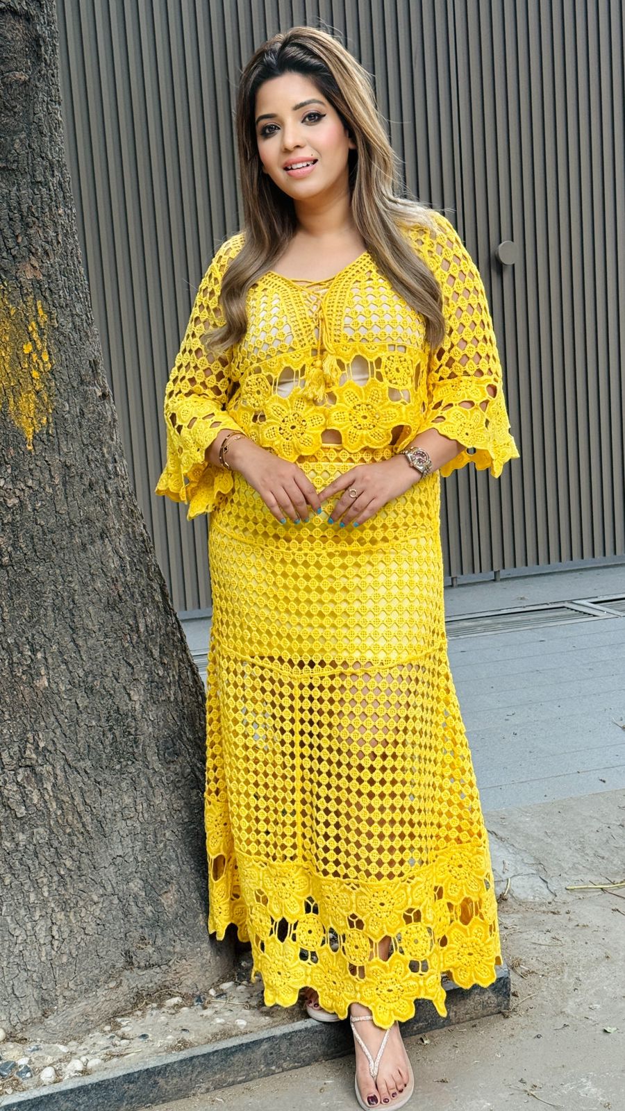 Iravanshika Net Skirt Set- Yellow, White