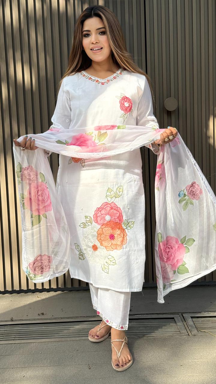 Aarshikaara  Cotton Suit Set - White