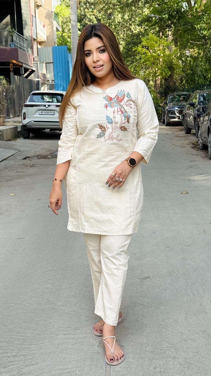 Khavira Khadi Cord Set- Beige