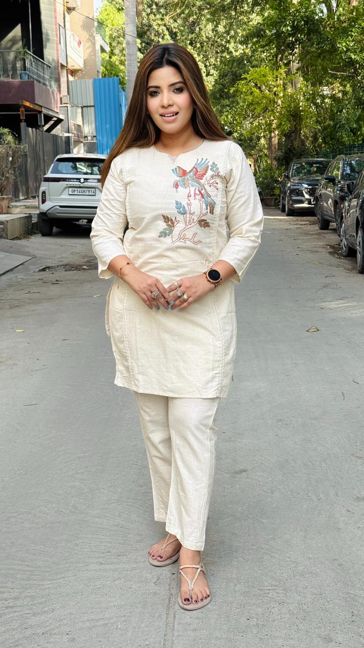 Khavira Khadi Cord Set- Beige