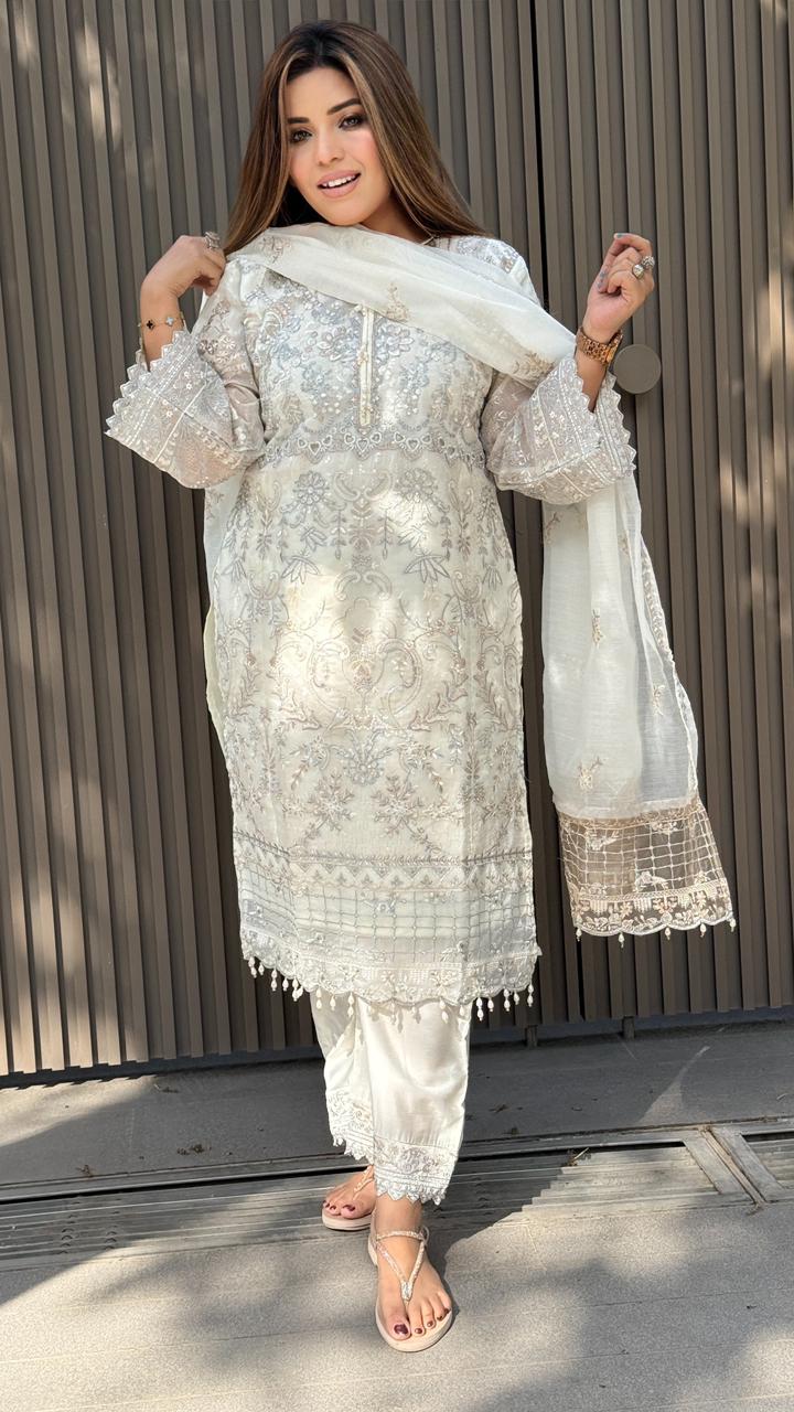 Charvisha Cotton Suit Set- White