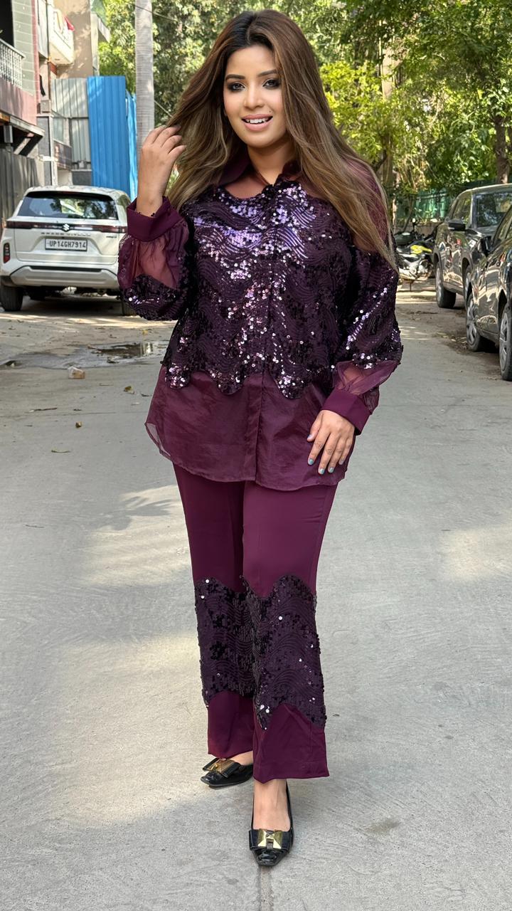 Zivanshi Sequin Cordset- Purple