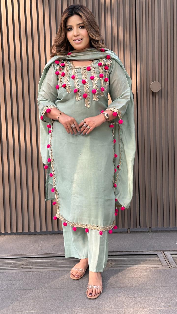 Gulvika Maslin Suit Set- Brown, Biege, Green