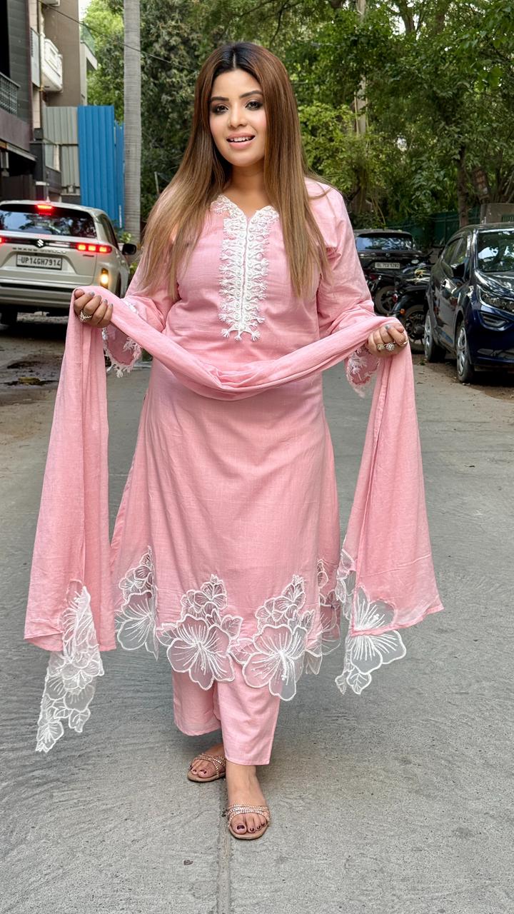 Charishaa Cotton Suit Set- Pink