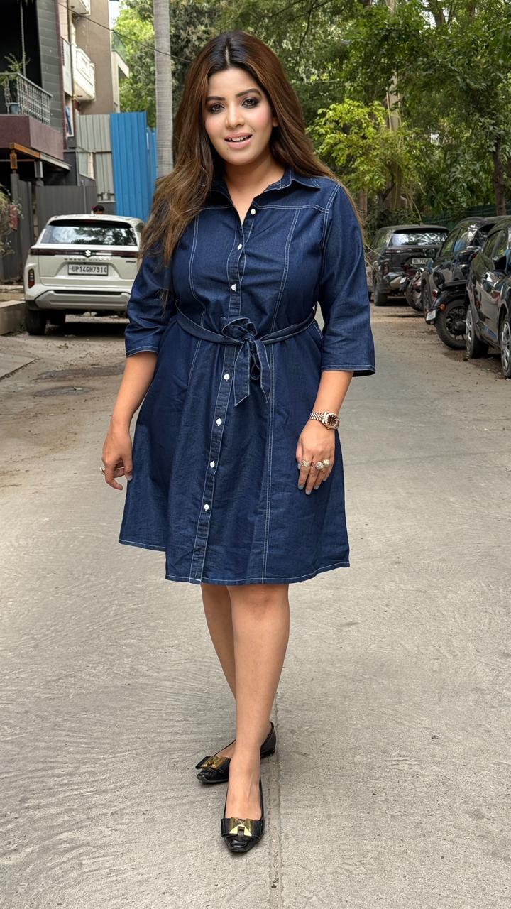 Vaanyara Denim Midi Dress- Navy