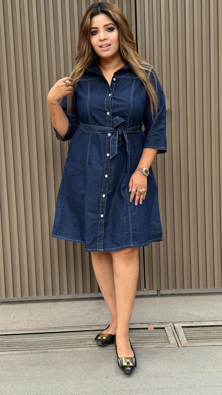 Vaanyara Denim Midi Dress- Navy