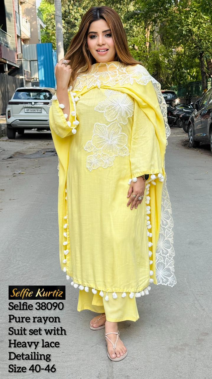 Aafiya Rayon Suit Set- Yellow
