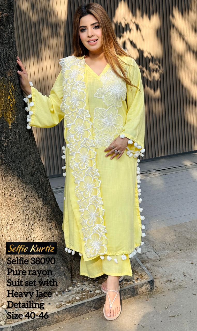 Aafiya Rayon Suit Set- Yellow