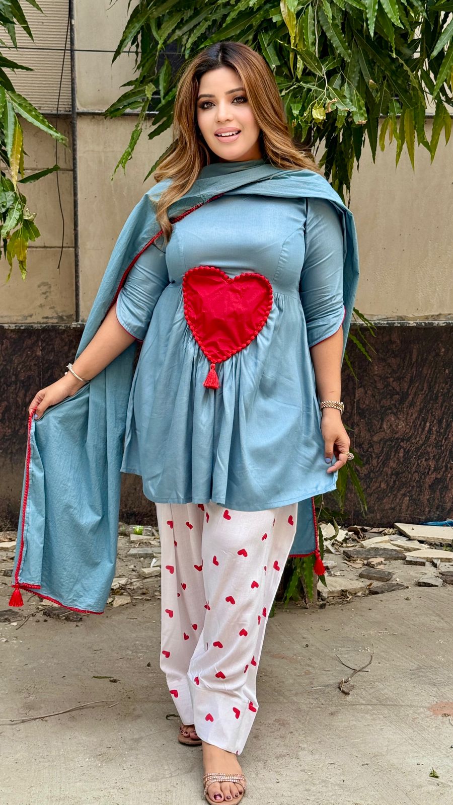 Saadgi Cotton Farshi Salwar Set- Blue