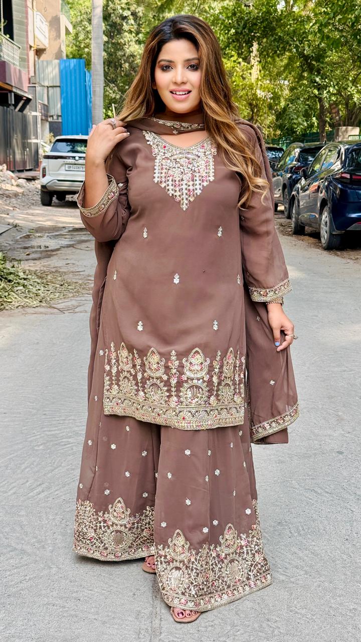 Kashish Sharara Set- Brown