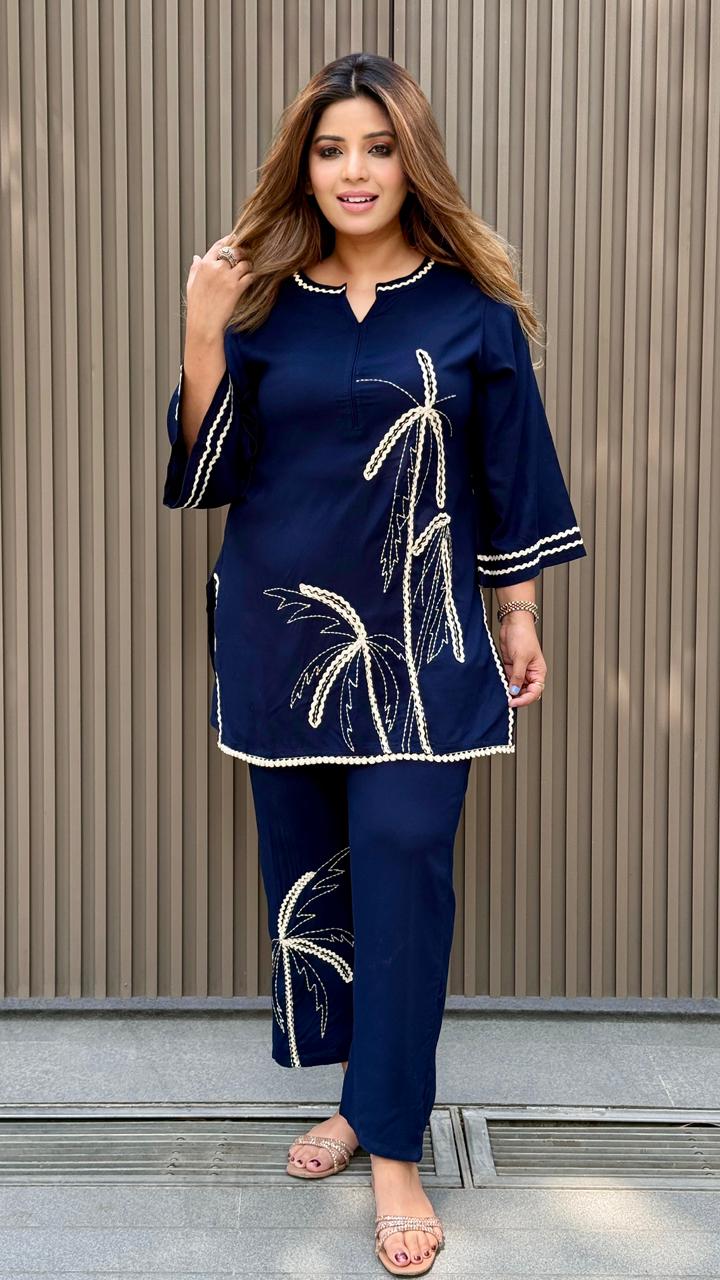 Rivanshika Rayon Cordset- Navy