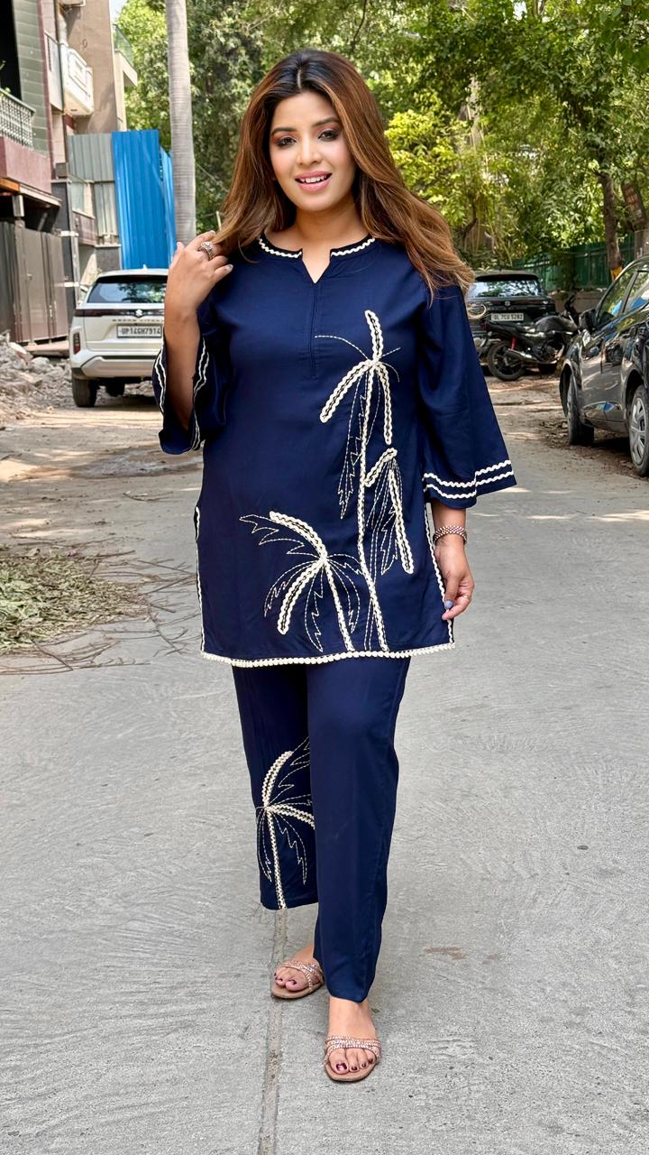 Rivanshika Rayon Cordset- Navy
