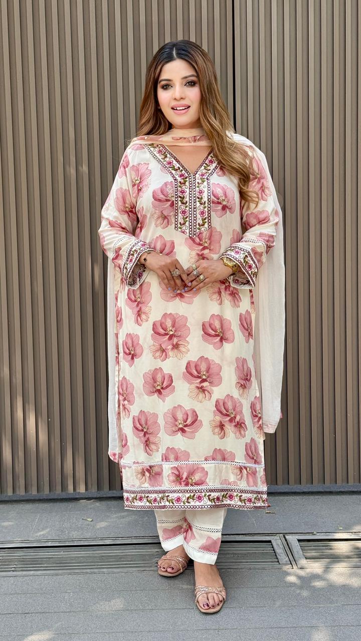 Pihu Rayon Suit Set- Blue, Pink, Grey, Yellow