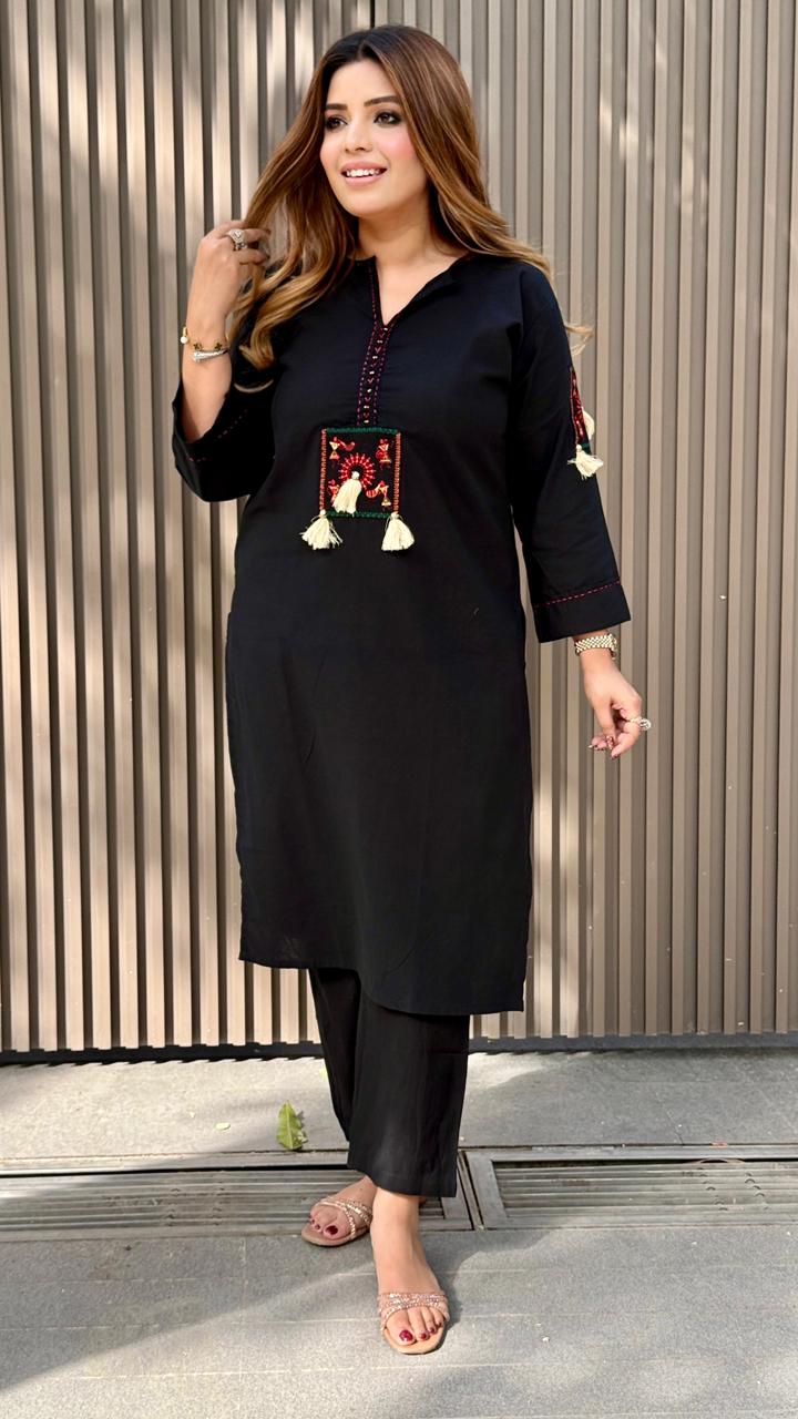 Barkha Cotton Flex Kurta Bottom Set- Black