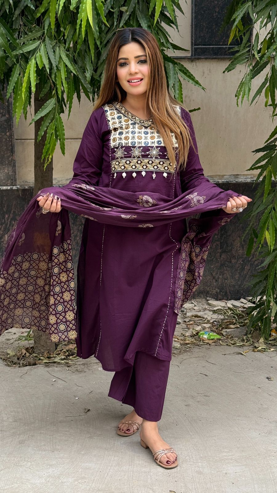 Lavanya Cotton Suit Set- Pink, Mustard, Purple, Navy Blue
