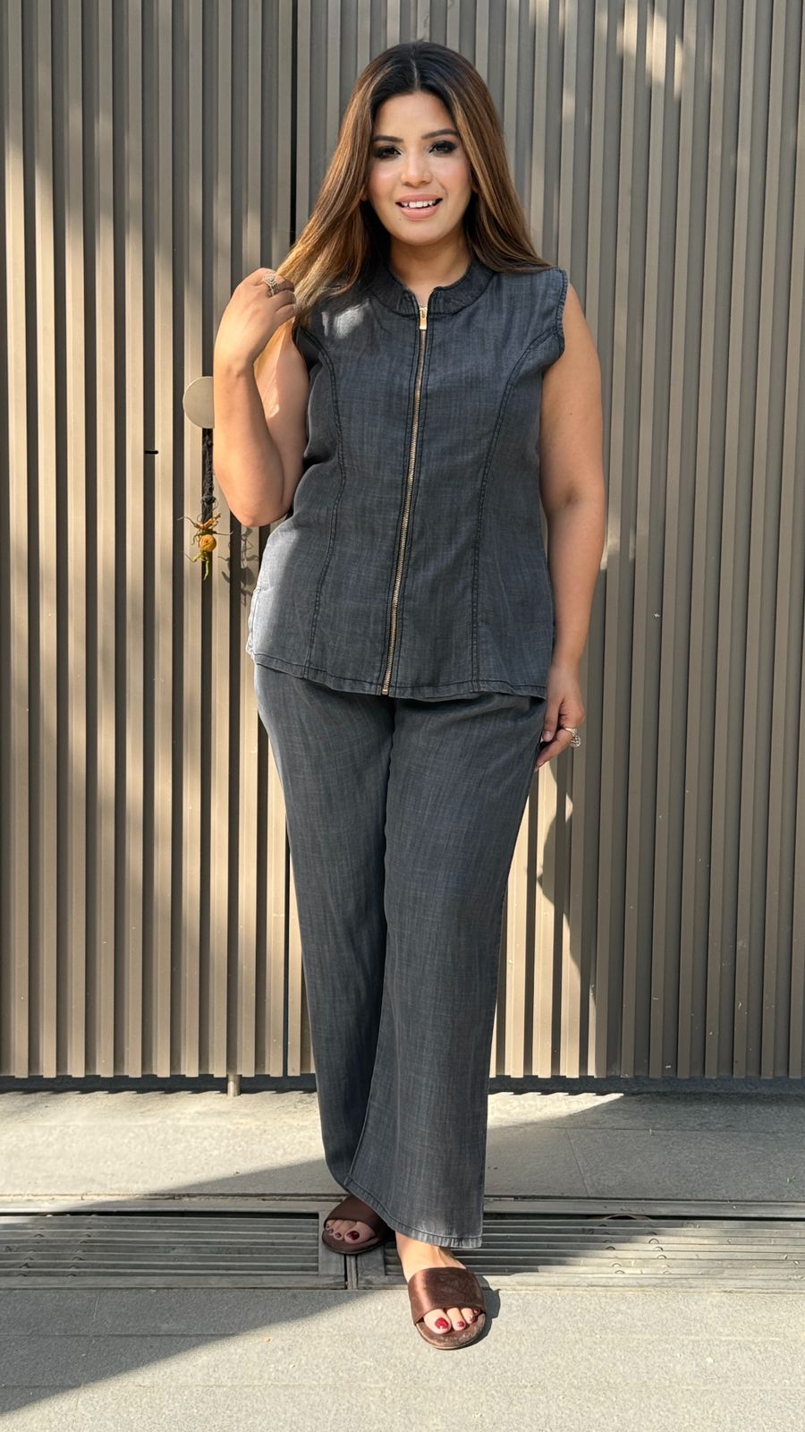 Gunjan Lightweight Denim Cordset- Grey