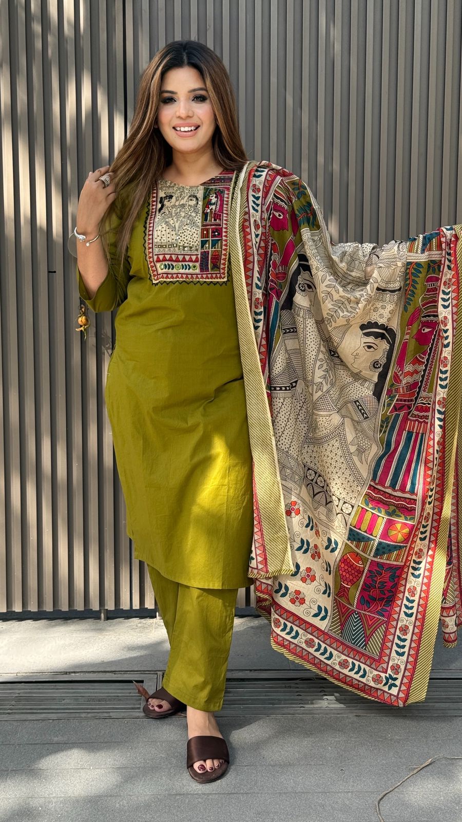 Kanak Cotton Suit Set- Green, Red