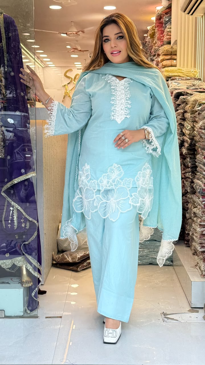 Phulwari Cotton Suit Set- Pink, Blue