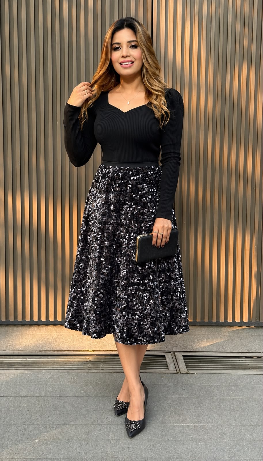 Yashvi Sequin Skirt (Free Size)- Black, Purple