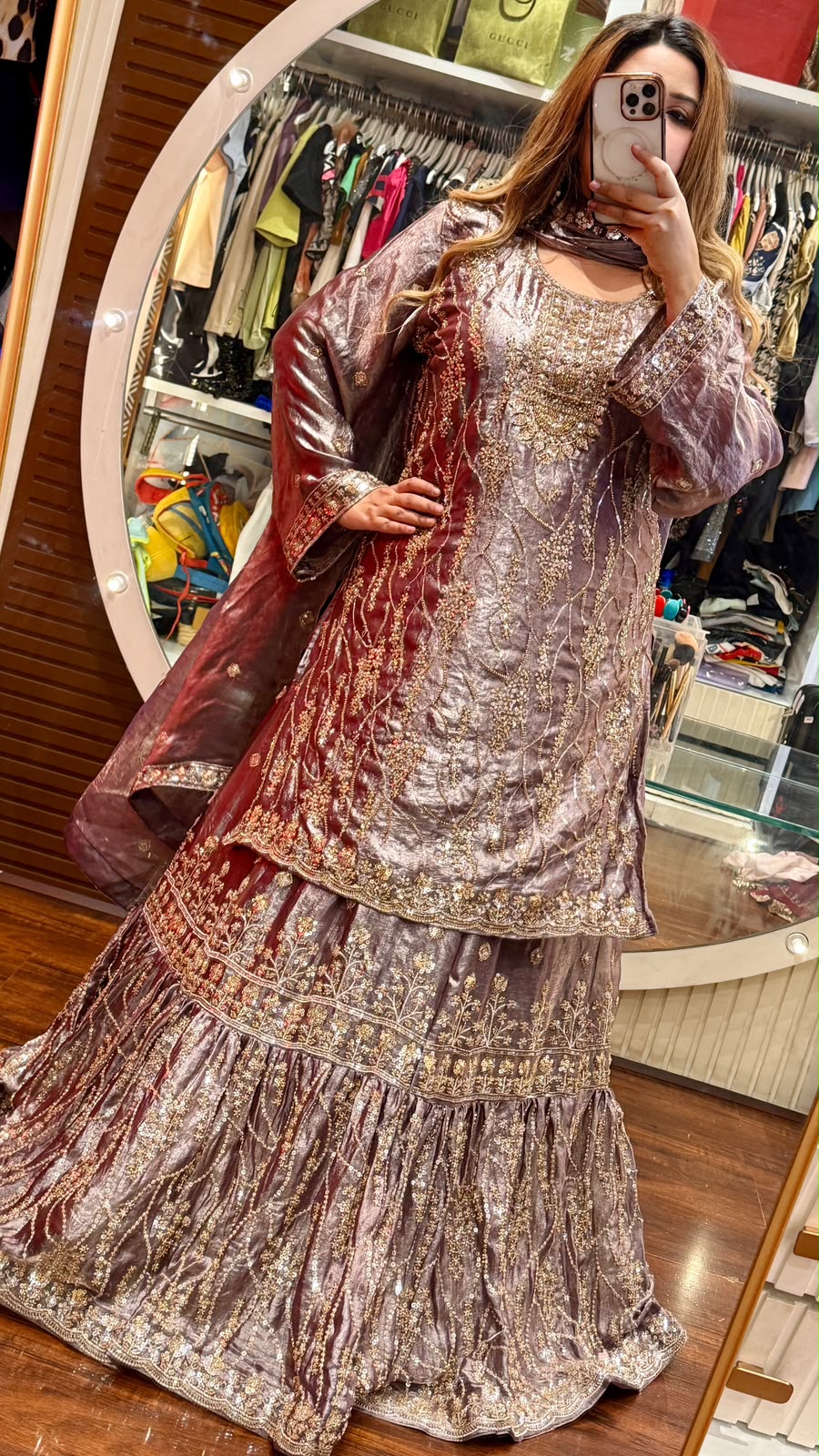 Zarmeera Lehenga Set- Lavender, Red, Gold