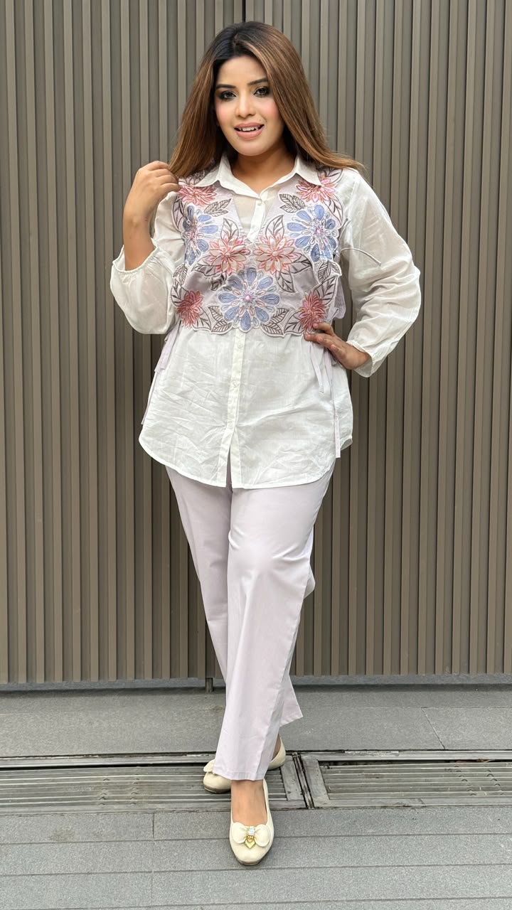 Trisha Cotton Shirt Set- Lavender