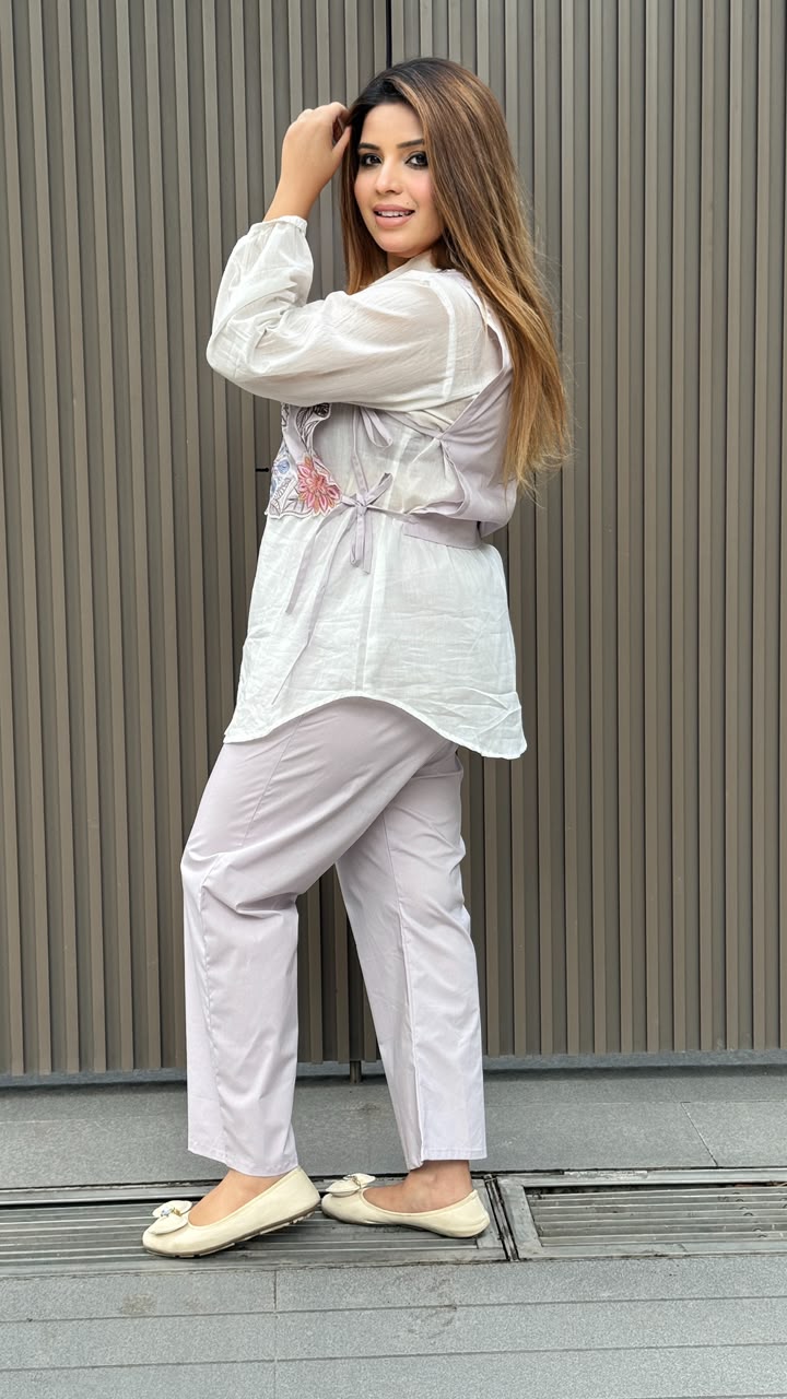 Trisha Cotton Shirt Set- Lavender
