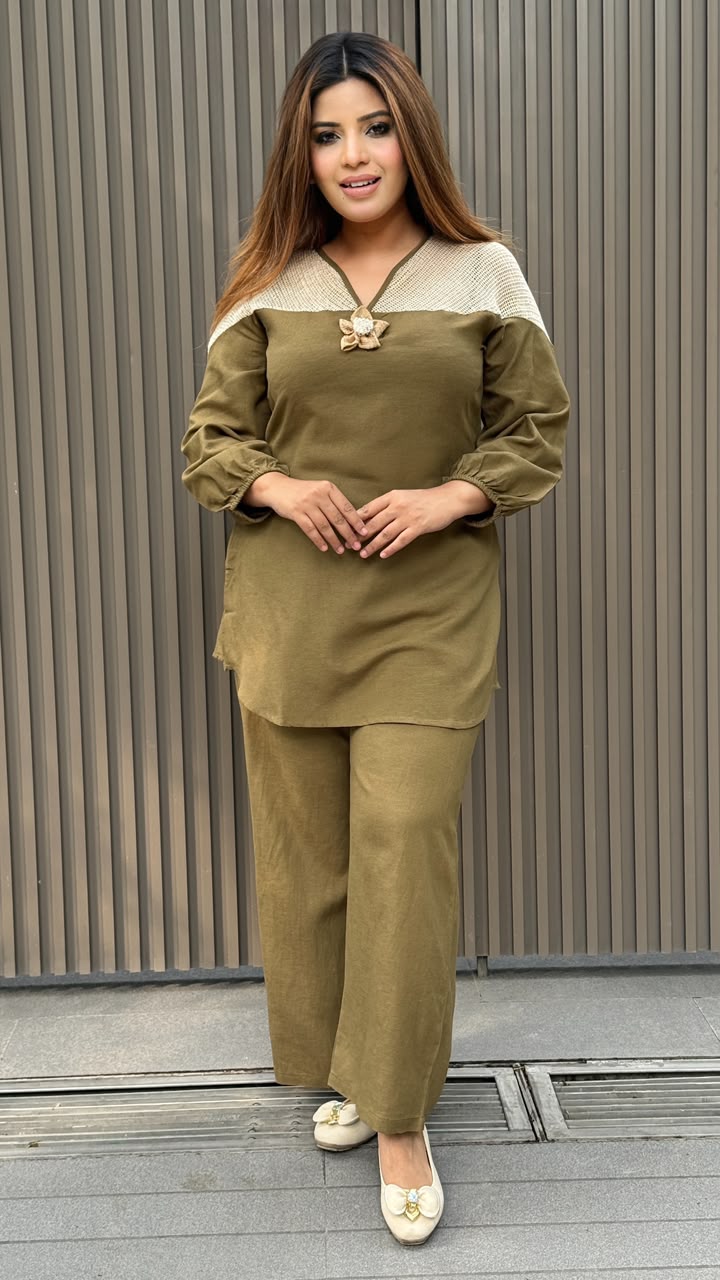 Jutika Cotton & Jute Cordset- Green, Brown
