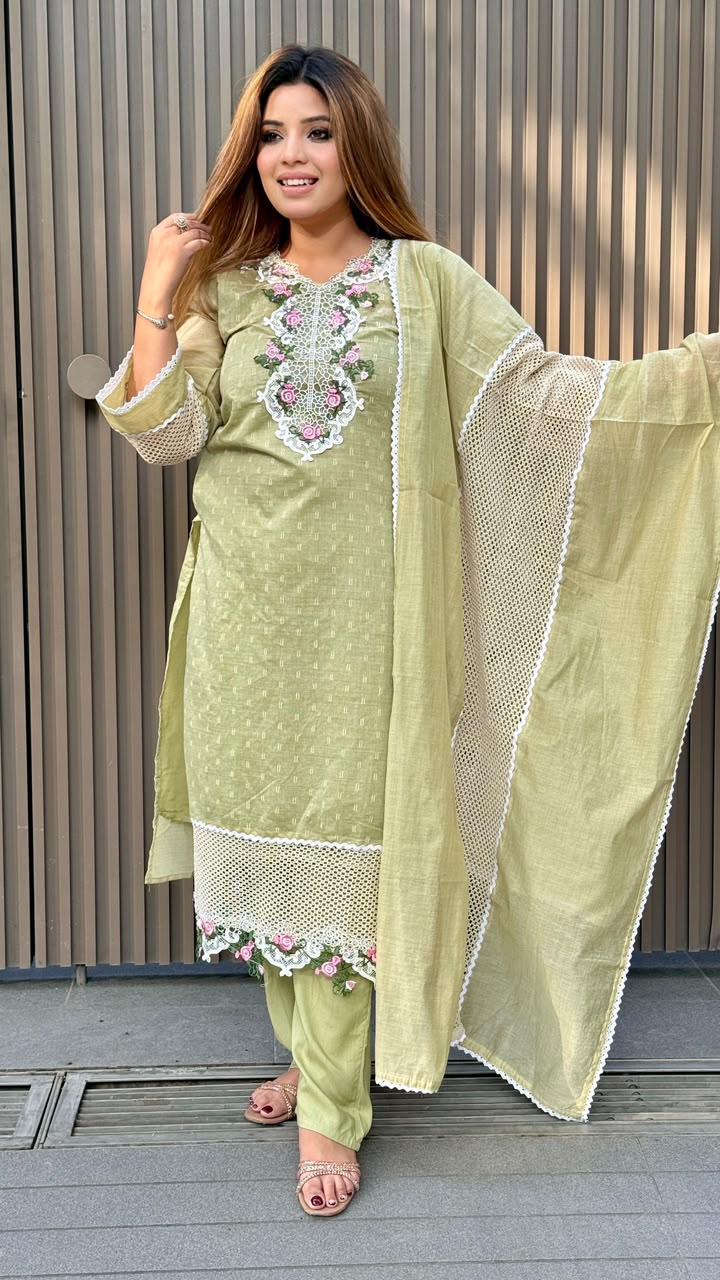 Bela Cotton Suit Set- Orange, Pink, Green