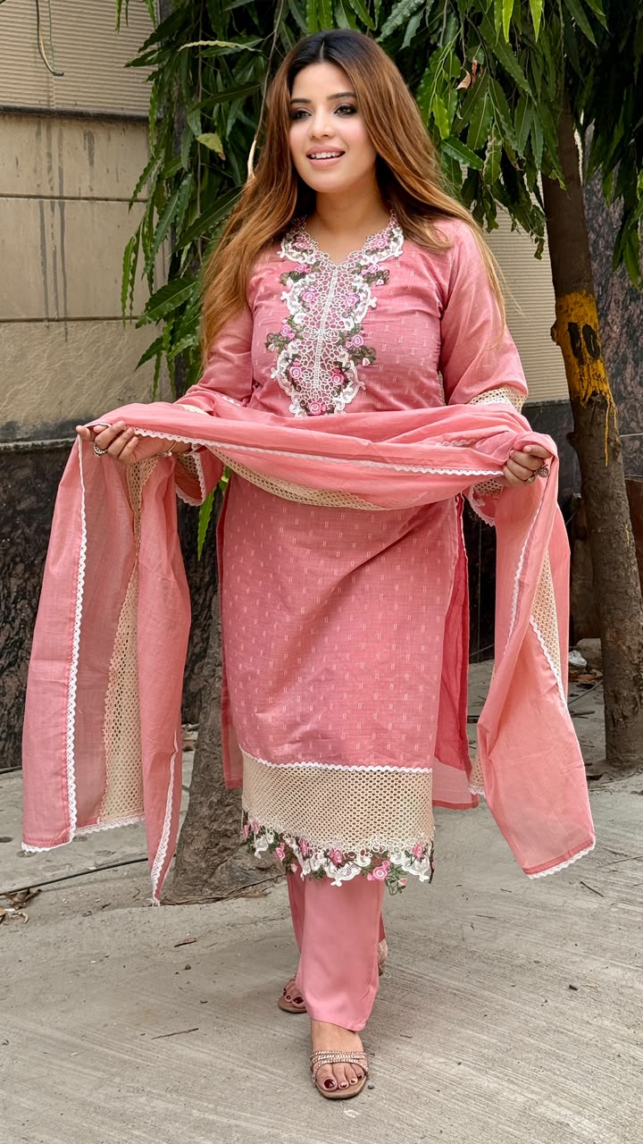 Bela Cotton Suit Set- Orange, Pink, Green