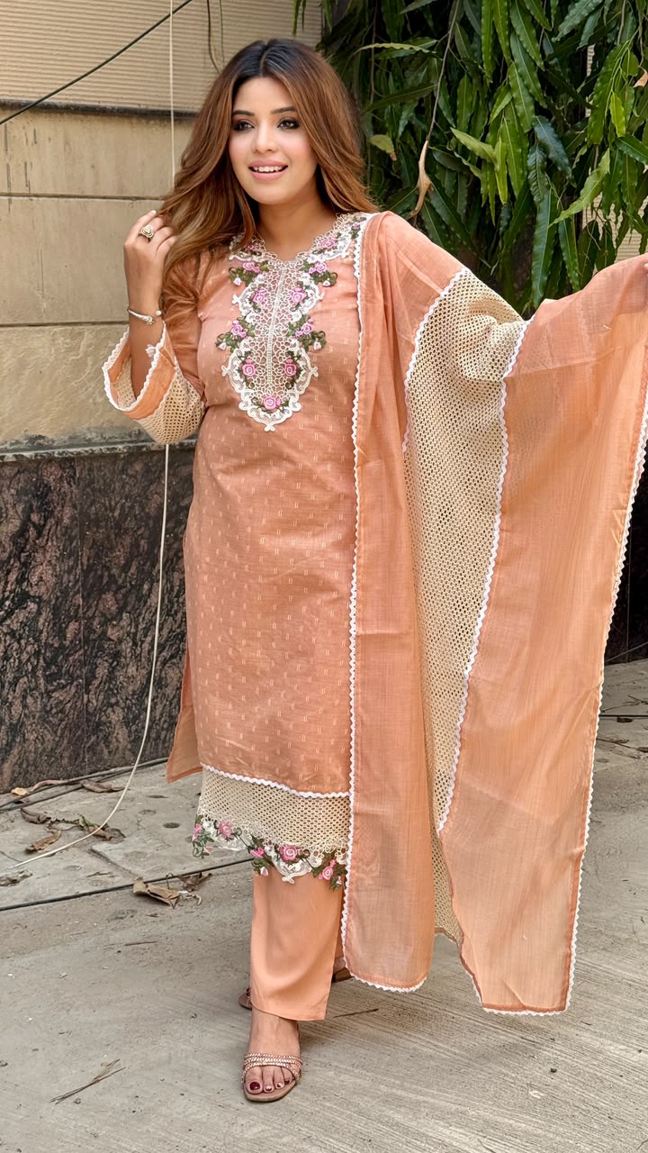 Bela Cotton Suit Set- Orange, Pink, Green