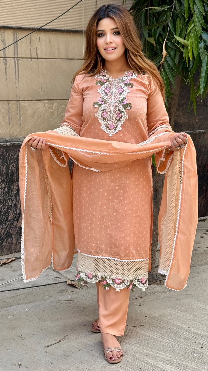 Bela Cotton Suit Set- Orange, Pink, Green