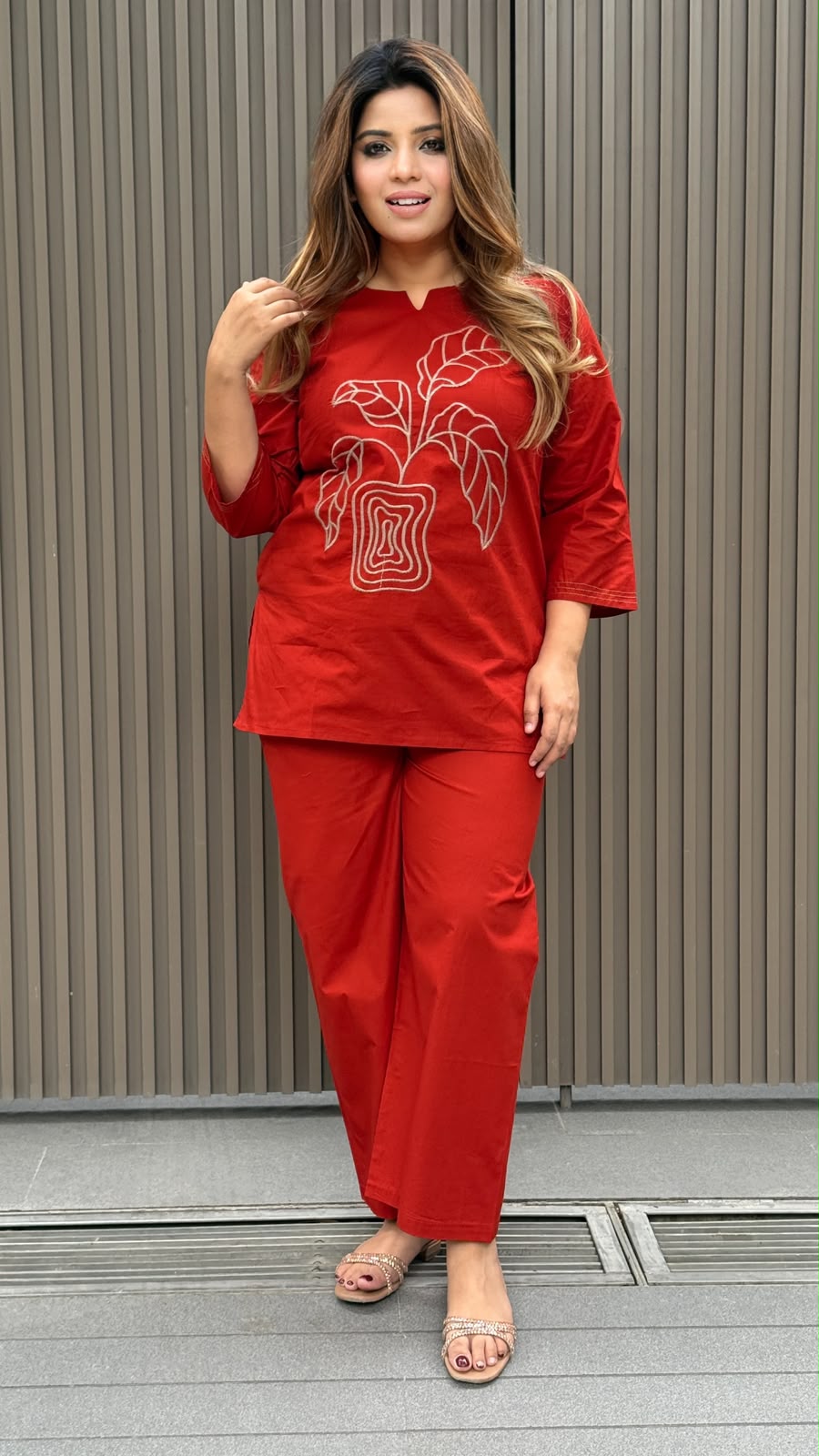 Aadhya Cotton Cordset- Navy, Red