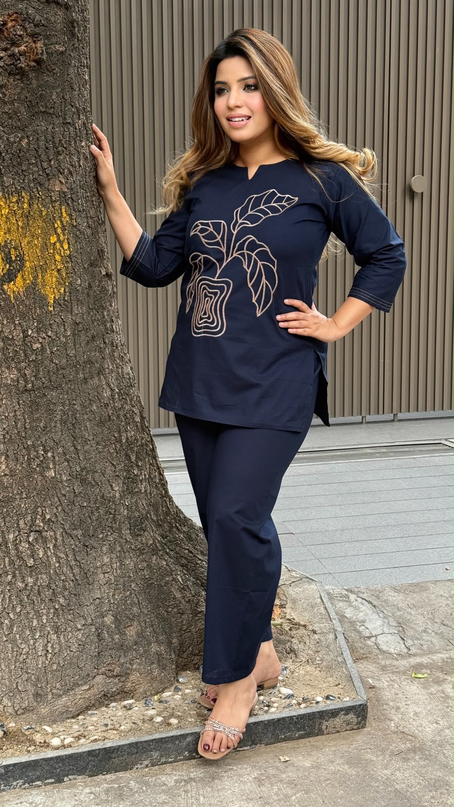 Aadhya Cotton Cordset- Navy, Red