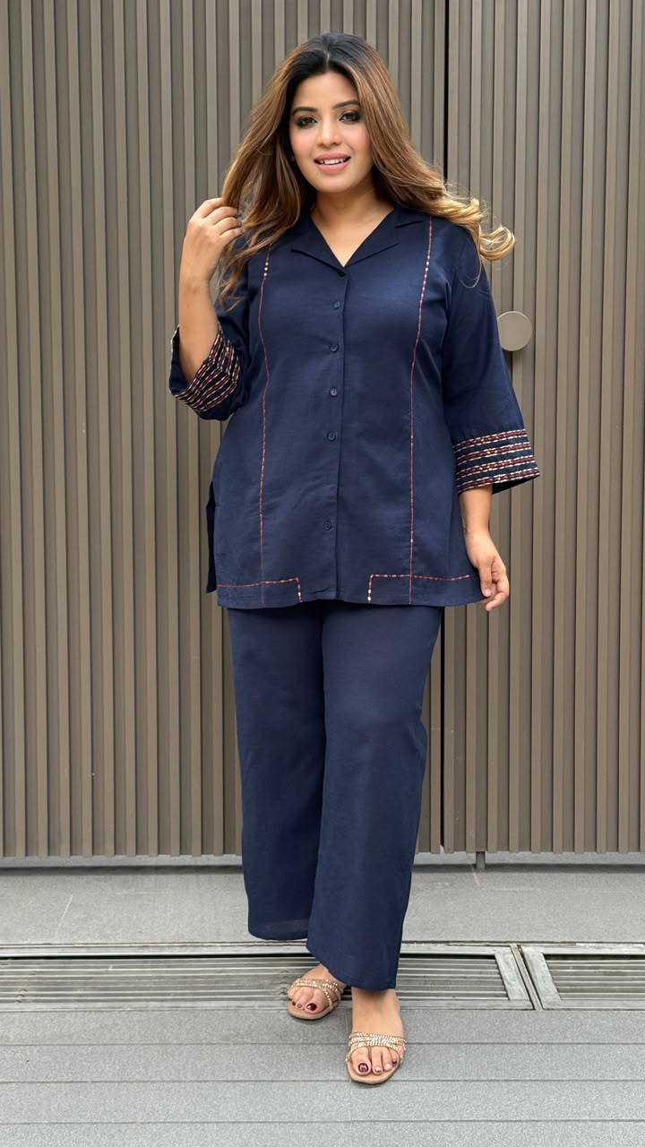 Laavanya Cotton Cordset- Navy, Brown