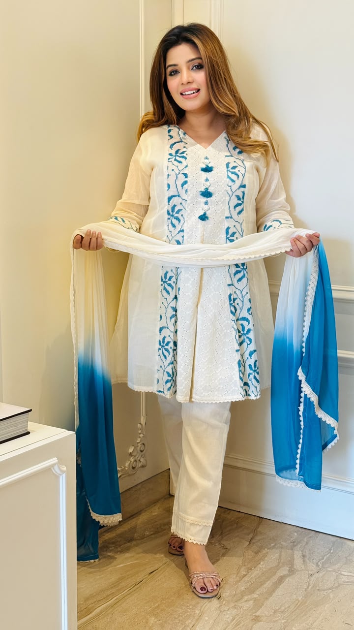 Anika Cotton Suit Set- Blue, Pink