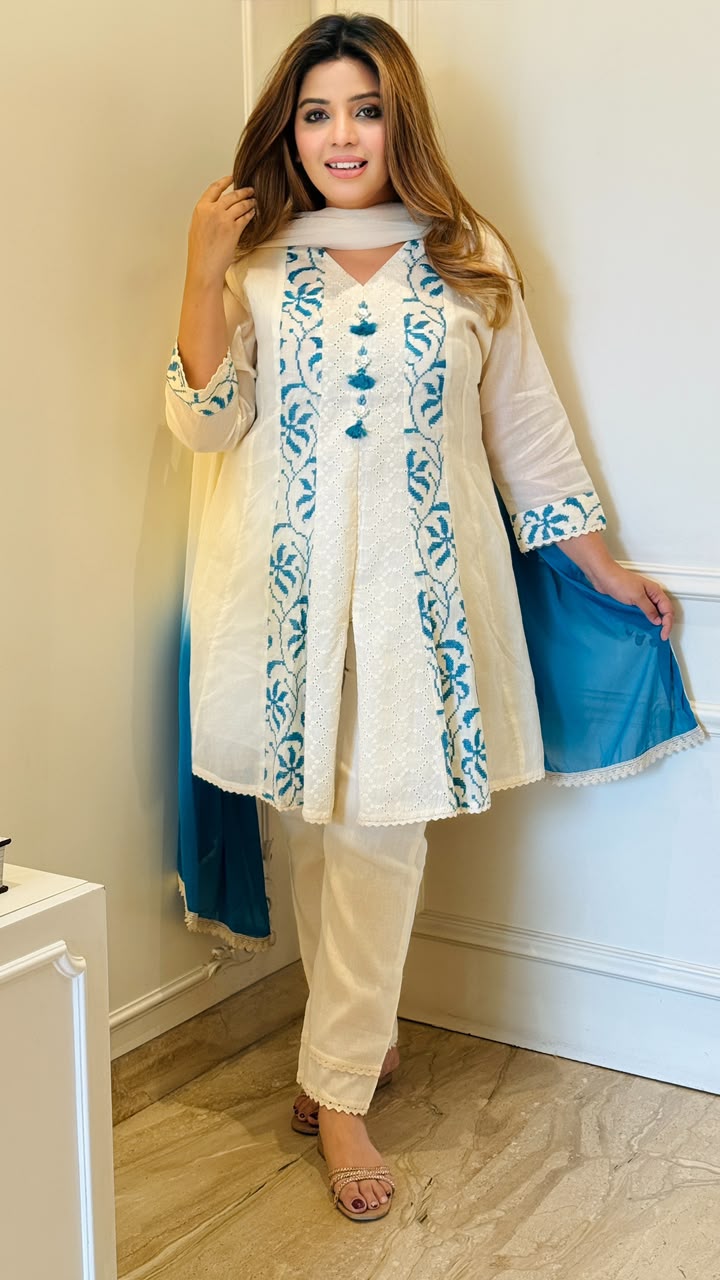 Anika Cotton Suit Set- Blue, Pink