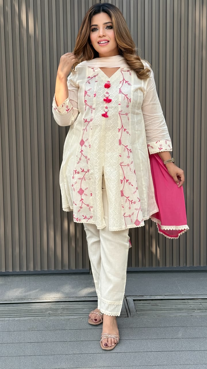 Anika Cotton Suit Set- Blue, Pink