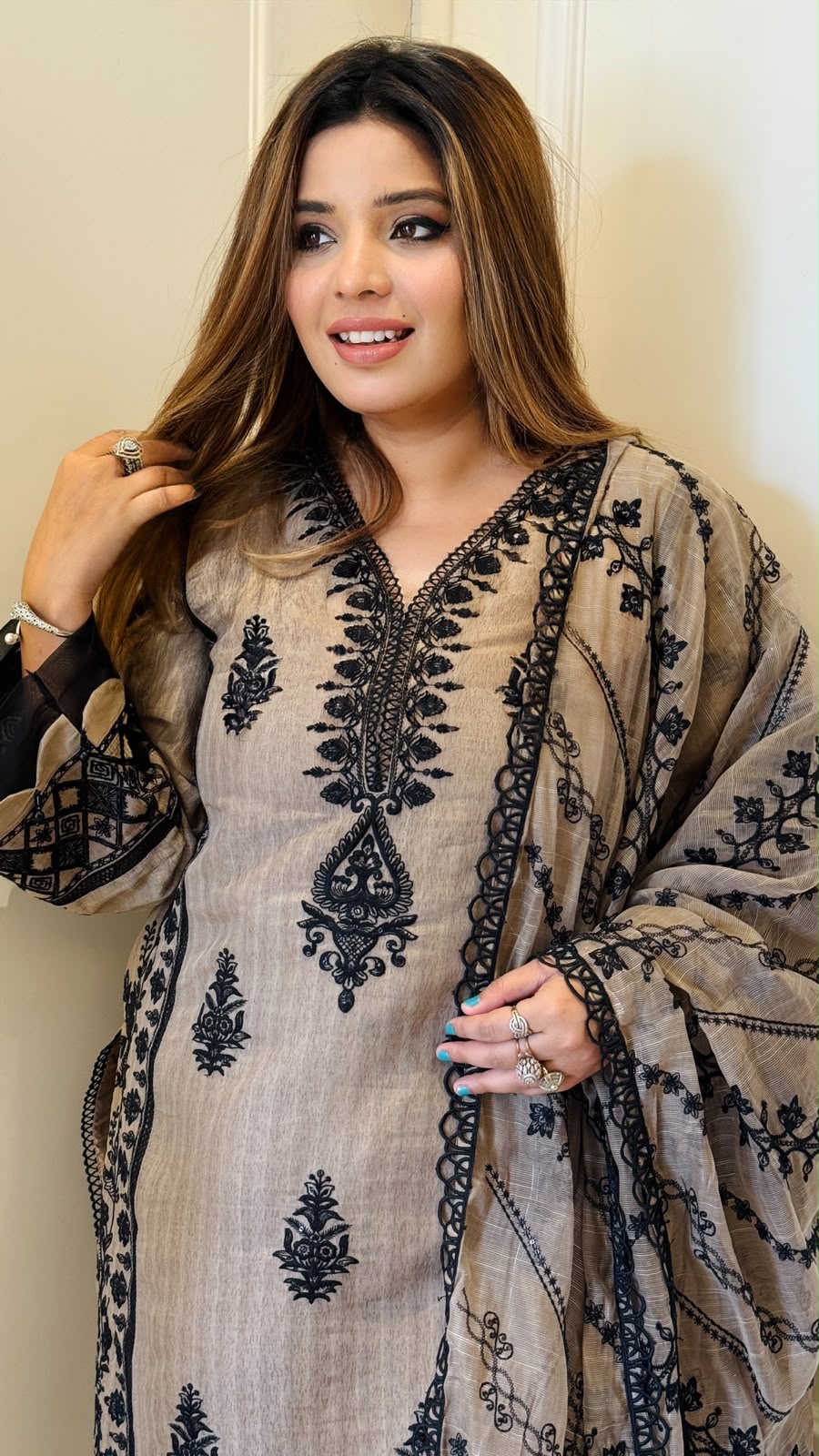 Abeer Pakistani Suit Set- Purple, Grey, Brown