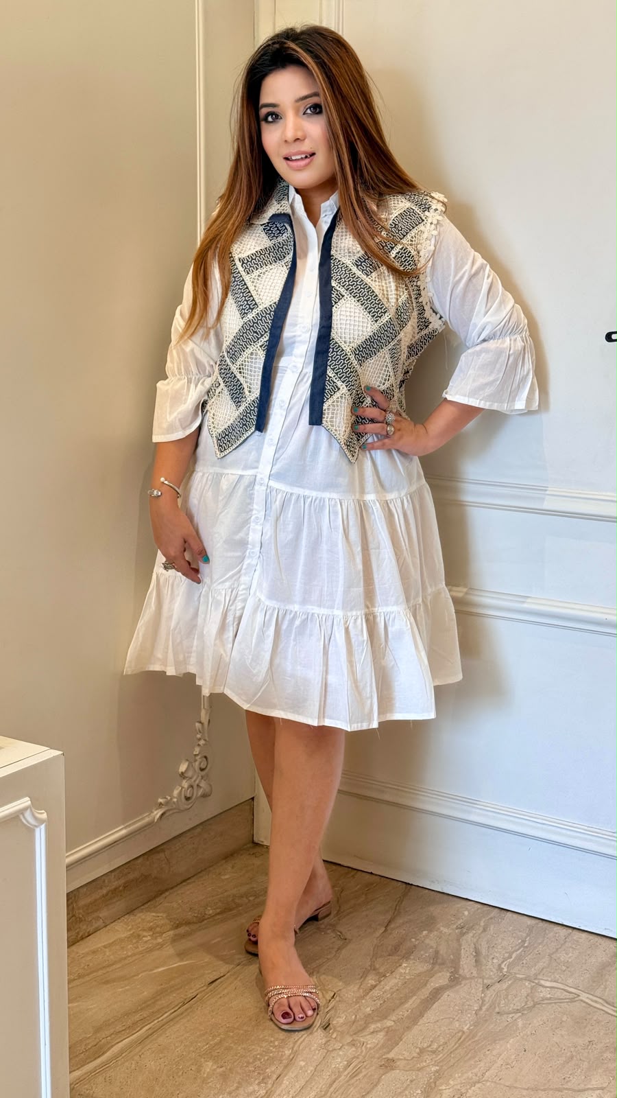 Aabha Cotton Tunic Dress- White