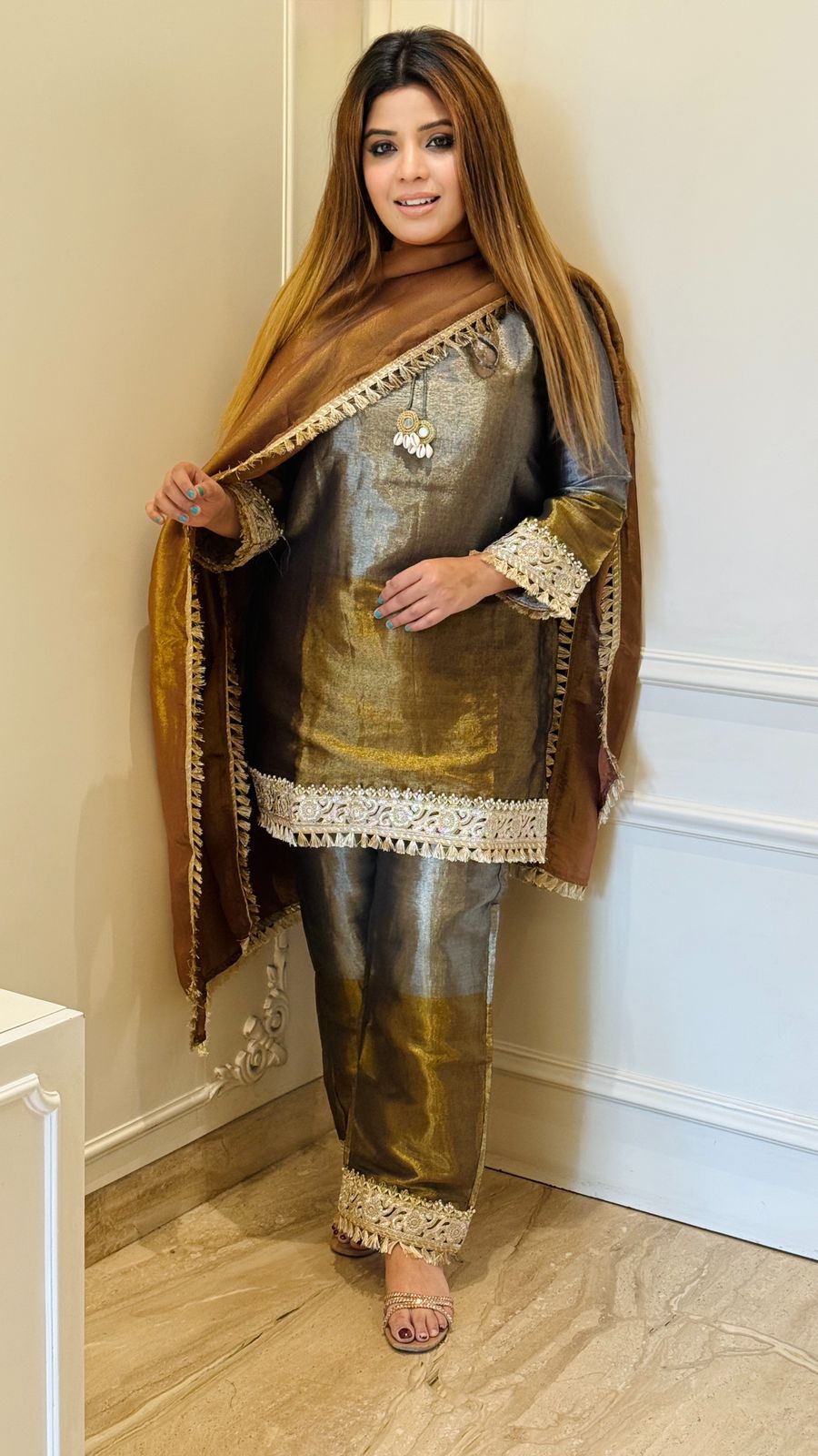 Aaboli Shimmer Suit Set- Brown