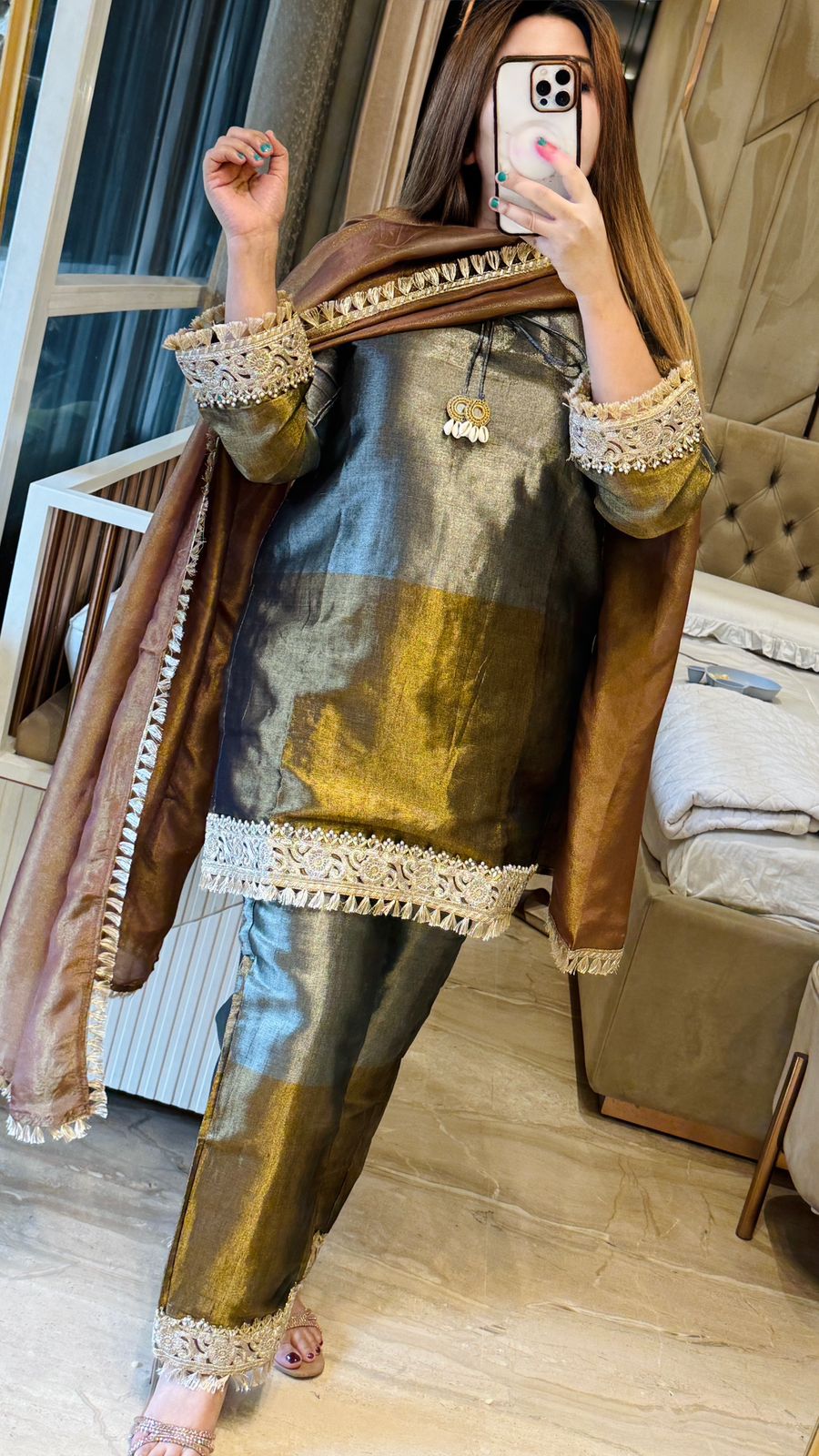 Aaboli Shimmer Suit Set- Brown