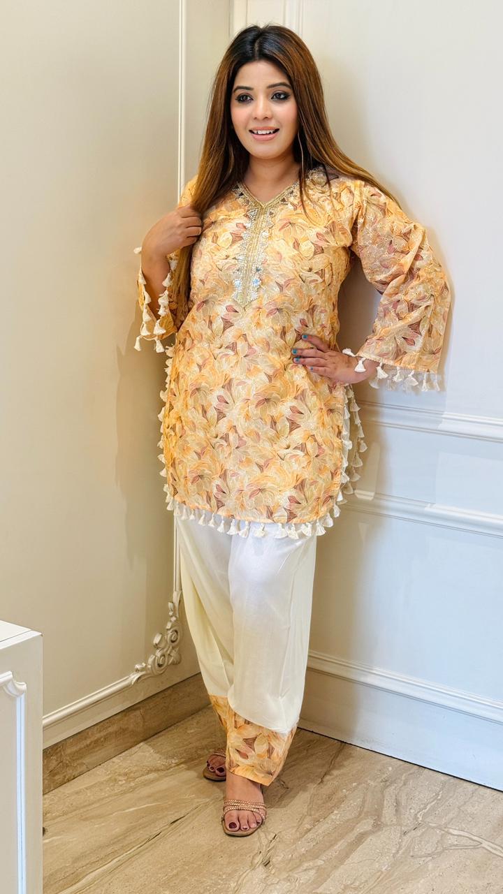 Aditi Farshi Salwar Set- Pink, Yellow, Blue