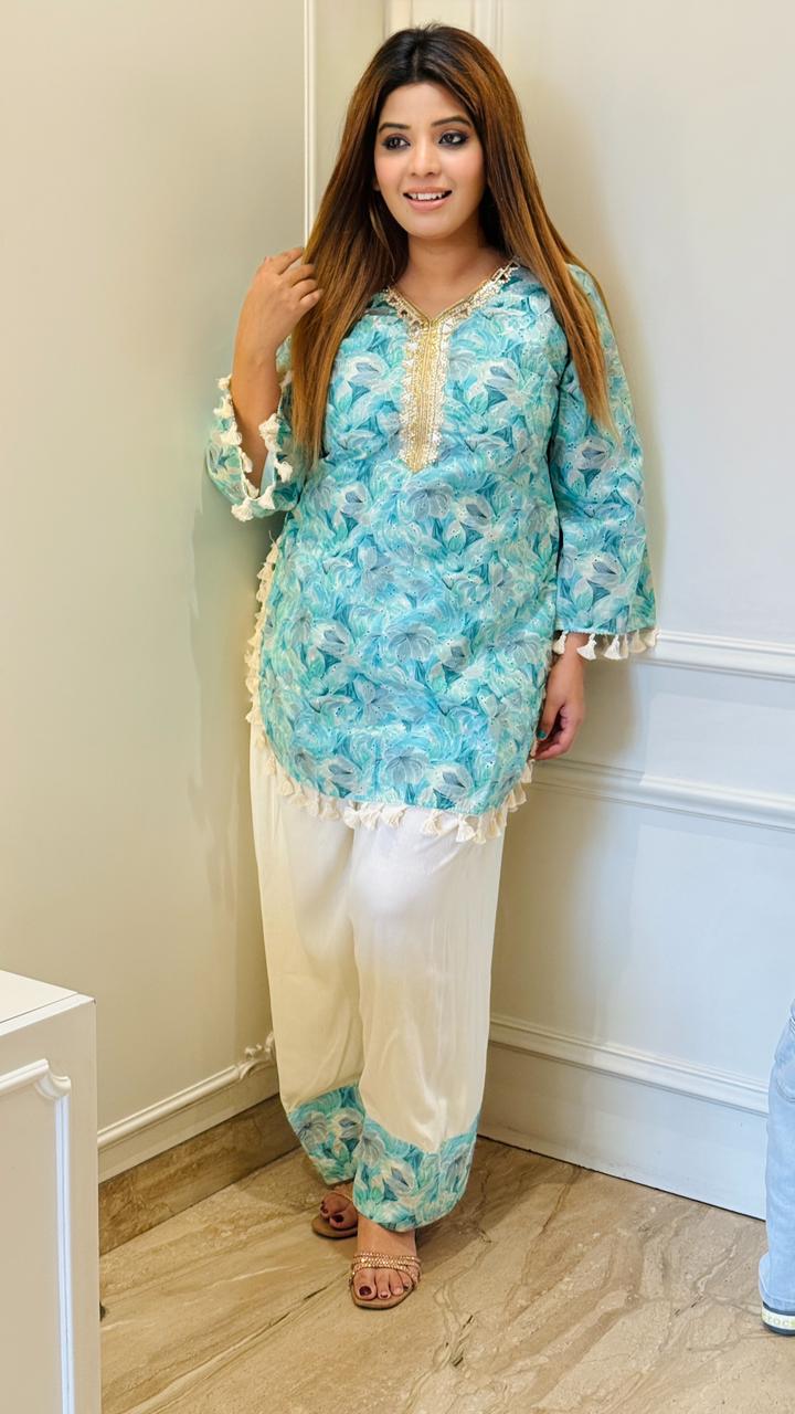 Aditi Farshi Salwar Set- Pink, Yellow, Blue